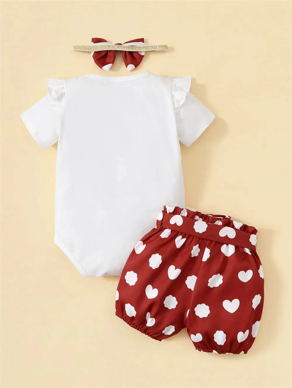 3PCS Clothing Suit Baby Girl Love Short Sleeve Bodysuit+Love Shorts 0-18 Months