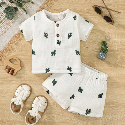 2PCS Infant Baby Boy Clothes Set Toddler Boy Short Sleeves Print T-shirt +Shorts Kids Boy Summer Casual Outfit