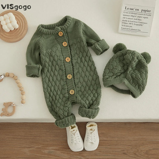 Infant Boys and Girls Knitted Long Sleeve 2 Piece Jumpsuits. Casual Infant Unisex Outerwear for Autumn and Winter Season