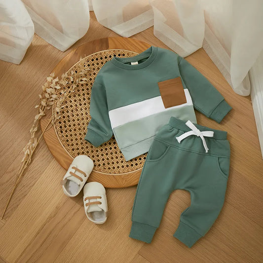 2PCS Winter Tracksuit For  Boys. Outfits Contrast Color. Long Sleeve Sweatshirt