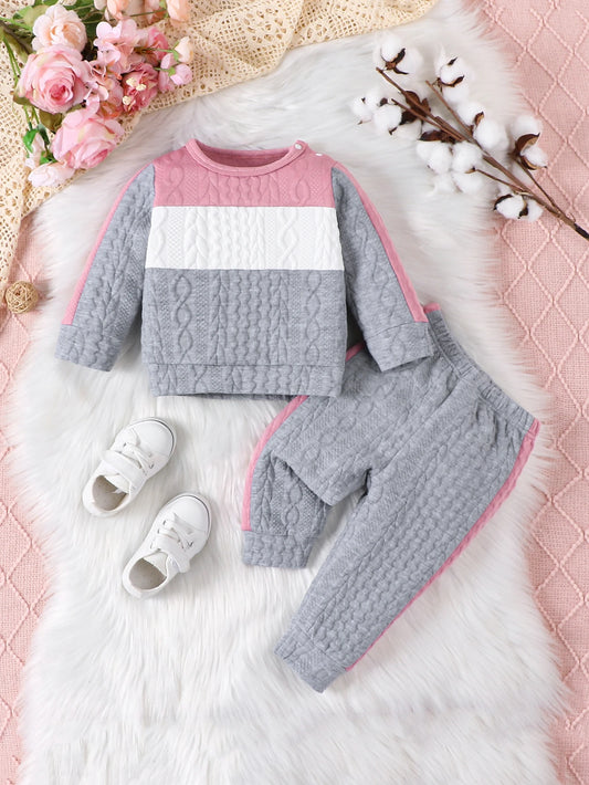 2Pcs Winter Outfit Set For Baby Girls . Long-sleeved Casual Top+Elastic Waist Pants