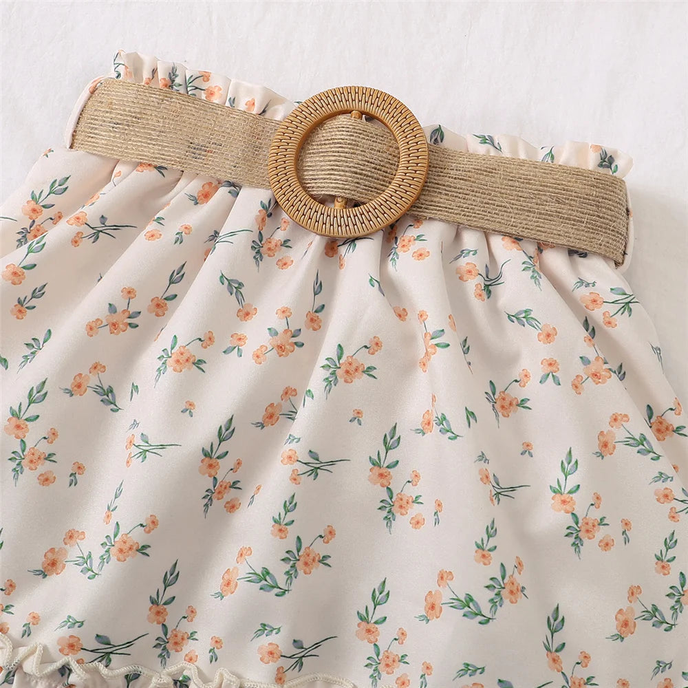 2PCS Kids Baby Girl Clothes Set Retro Off-Shoulder Top+Flowers Skirt